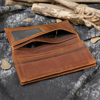 Dompet Panjang Kulit Asli Pria Crazy Horse Leather dengan Banyak Slot Kartu Desain Sederhana untuk Penggunaan Sehari-hari 8030