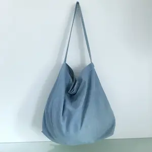 Manufacturer Customized Portable Large Capacity Blank Canvas Tote Bag, Water Washed Blue Denim Bag Customized Logo