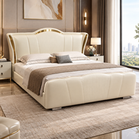 Lit en cuir de luxe moderne, cadre de lit moelleux, lit double, mobilier de chambre principale, lits rembourrés minimalistes