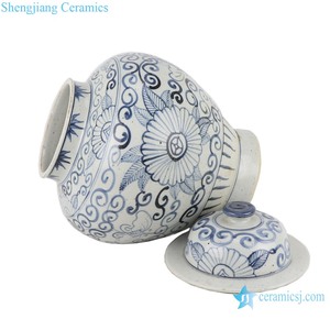 RZFB39 Jarre en porcelaine bleue et blanche de Jingdezhen, décorative, peinte à la main, motif de tournesols, style Art déco - Product Image 4