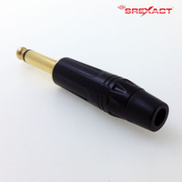 Konektor Audio Hitam TS 1/4" 6.35mm Male Phone Plug, Casing Paduan Seng, Ujung Berlapis Emas, Kontak Paduan Tembaga, 10A 100V