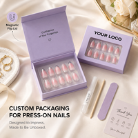 Boîte cadeau auto-érectible personnalisée avec couvercle magnétique pour emballage cosmétique et nail art, boîte en carton ivoire doublée pour faux ongles – Nouveauté !