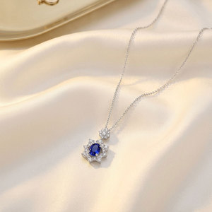 Hong Kong Supplier Luxury Fine Jewelry Wholesale 18K Solid White Gold Natural Sapphire & Diamond Pendant <b>Necklace</b> Gift For Women - Product Image 6