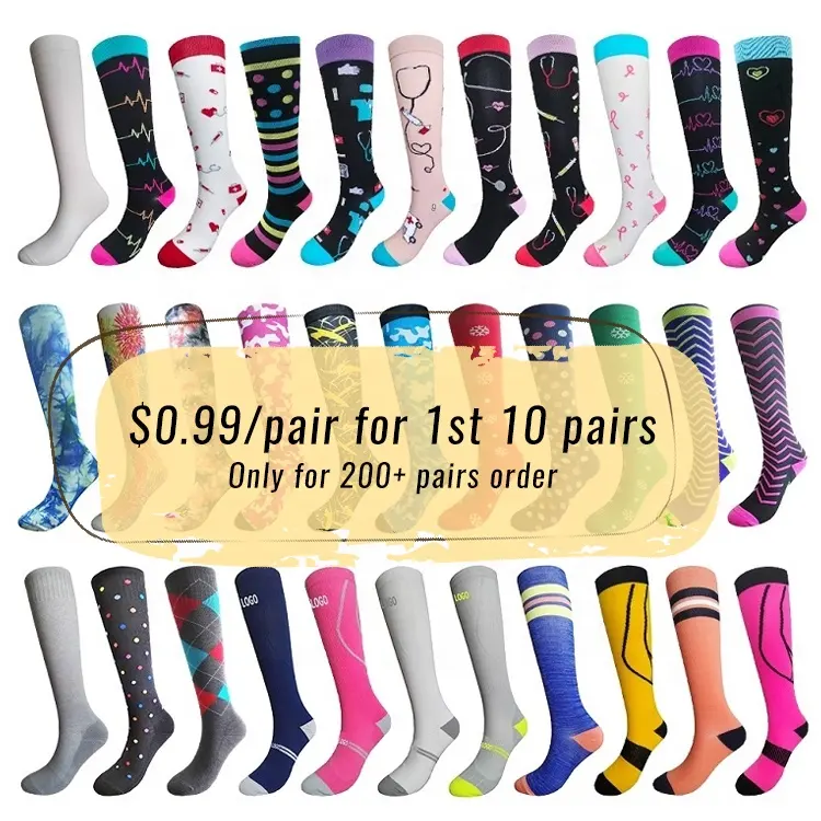 Custom 15-20mmhg nylon white compression medical work socks knee high sports compression nurses socks for women