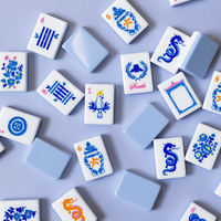 Ensemble de Mahjong Américain en Mélamine Écologique à 4 Couches, Tuiles de Mahjong en Porcelaine Bleue Imprimée Style Chinoiserie, Vente en Gros