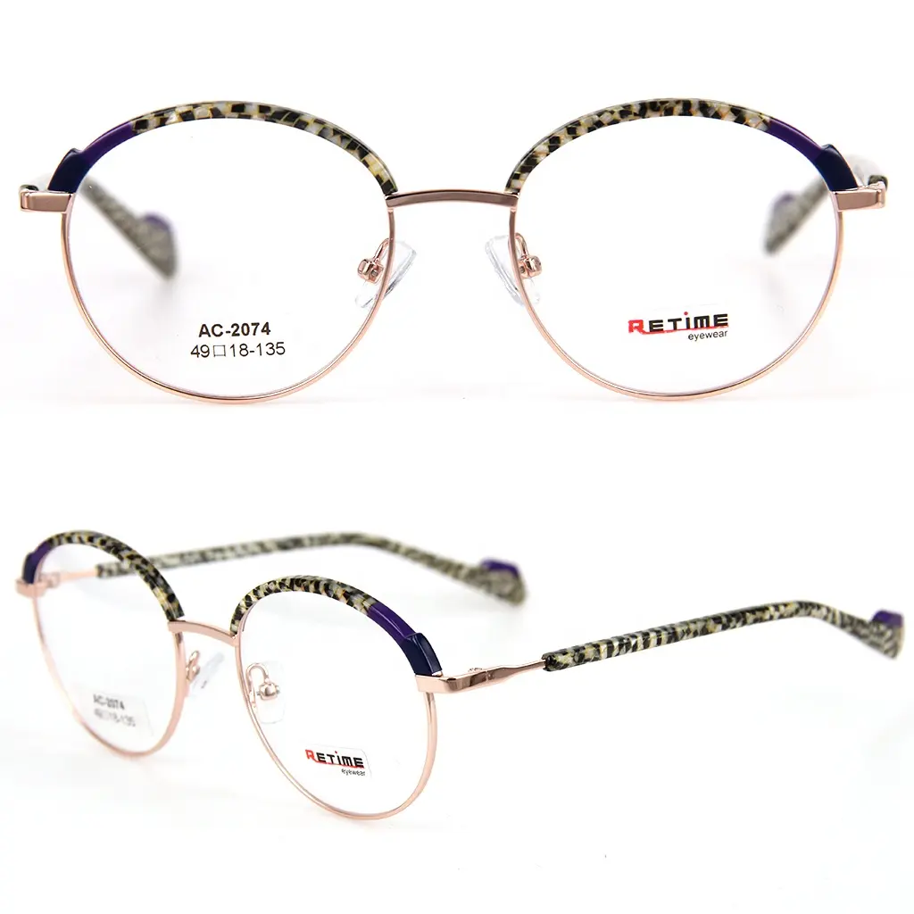 Half Stock Glasses Frames Fashion Marble Metal Demo Lens Reading Women Acetate Yellow Half Frames Glasses Frame