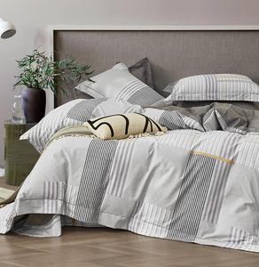 Set Copripiumino in Cotone 100% con Stampa a Righe e Geometrica, Lussuoso <span class=keywords><strong>per</strong></span> Adulti, Tessuto 200TC, 40 Doppie Fili, Blu, 4 Pezzi, ISO9001 - Product Image 1