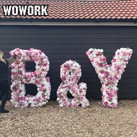WOWORK Grands Nombres et Lettres Lumineux en Forme de Marquee à Motifs Floraux pour Décoration de Mariage, Support en Métal, Cadre de Marquee, Fleur de Fête, 2 Ans, 30-180 cm