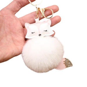 Animal Pom Pom Keychain Cute Fluffy Key Rings Fox Head Plush Key Chains for Women Bag Charm Accessories Cellphone or Car Pendant