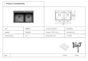 Lavello da <span class=keywords><strong>Cucina</strong></span> Moderno 80*48cm Doppia Vasca PVD Nero Acciaio Inox 304 Nano Fatto a Mano Senza Rubinetto Lavelli per <span class=keywords><strong>Cucina</strong></span> - Product Image 2