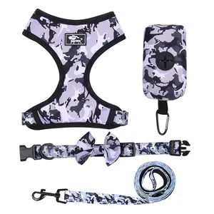 4 Colors Dog Leash Harness Camouflage Print Pet Harness Wholesale Pet Collar Four-piece Set Dog Bag
