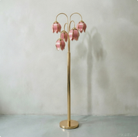 Lampe sur pied rose à fleurs, finition dorée, luminaire décoratif pour salon et chambre à coucher