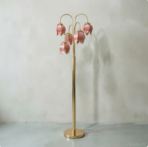 Lampe sur pied rose à fleurs, finition dorée, luminaire décoratif pour salon et chambre à coucher - Product Image 5