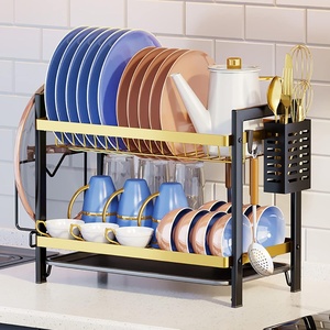 Étagère de rangement double pour vaisselle de cuisine, en métal laqué, moderne, durable, sur pied, porte-pots, égouttoir pour bols, multifonction, capacité 3-4L - Product Image 1