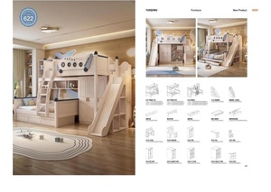 Cama Alta Moderna de Madera Maciza de Tamaño Completo con <span class=keywords><strong>Escalera</strong></span> y Almacenamiento para Dormitorios Infantiles, Hoteles, Escuelas y Hospitales - Product Image 3