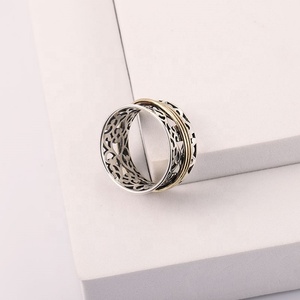 925 Sterling <strong>Silver</strong> Leaf Texture Meditation <strong>Spinner</strong> <strong>Ring</strong> Gold Plated Fidget Spinning <strong>Ring</strong> - Product Image 4