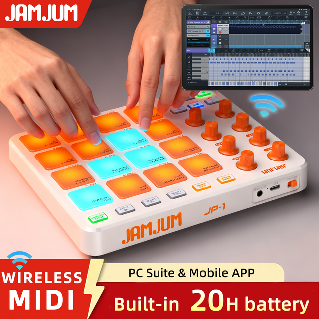 Jamjum JP-1 Rechargeable MIDI Pad Controller, Wireless MIDI Drum Pad for Music Production
