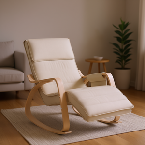 Sedia a dondolo color crema con gambe in legno, design moderno scandinavo per l'arredamento del soggiorno - Product Image 2