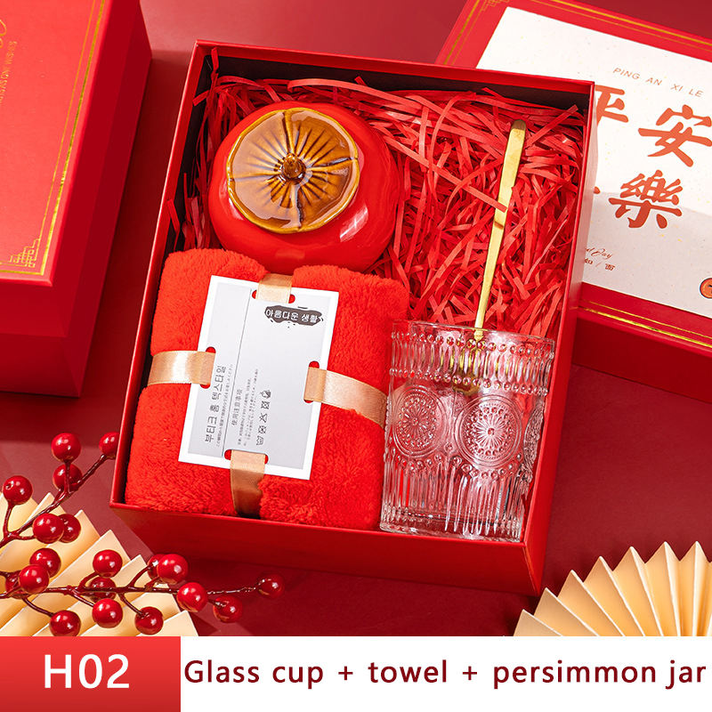 Glass cup + Towel + Persimmon jar