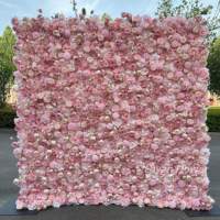 Dinding Bunga Mawar Sutra Buatan Warna Pink Desain Baru untuk Dekorasi Pernikahan Berkualitas Tinggi dan Tahan Lama
