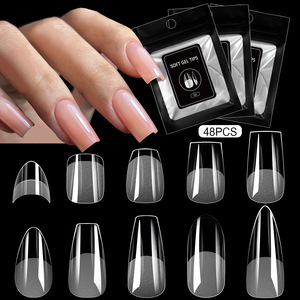 48 pièces Autocollants pour ongles courts forme cercueil, design talon haut, capsules artificielles à presser, faux ongles, patchs, produits pour ongles en gros - Product Image 1