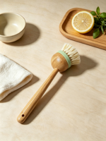 Sikat Cuci Piring Bambu Warna Cerah dengan Kepala Lepas Pasang, Bulu PP, Gagang Panjang, Pembersih Botol Mini, Sikat Pembersih Panci untuk Dapur Rumah