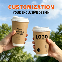 Gobelets à café en papier à double paroi épais et écologiques avec couvercles, gobelets biodégradables avec logo personnalisé pour les boissons chaudes, les cafés et les boulangeries