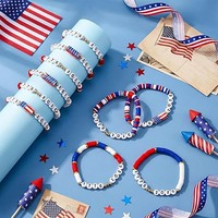 Lot de bracelets perlés en gros, nouvelle collection, pour le 250e anniversaire de la Déclaration d'indépendance américaine, motif drapeau de surf, ensemble de décoration
