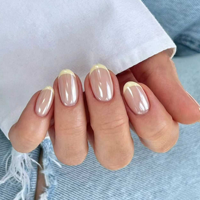 Накладные ногти Milky Nude с желтым френч-тепом, короткие, овальные, глянцевые, для повседневного использования, 4516