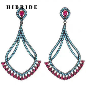 Hibride Hot Bohemian Stijl Multicolor Kubisch Zirkoon Hanger Vrouwen Statement Oorbellen Zwart Pistool Vergulde Vrouwelijke Sieraden 2017 E-441 - Product Image 1