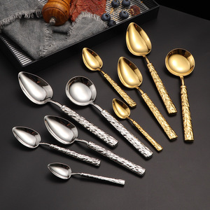 Juego de tenedores de acero inoxidable 304 con diseño de piedra en relieve, cuchara para postre, cuchillo y tenedor para carne de hotel - Product Image 3