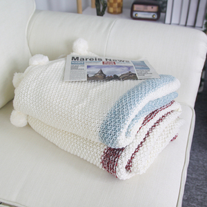 Grande couverture en tricot épais, logo personnalisé, avec <span class=keywords><strong>pompon</strong></span> en fourrure fait à la main pour la décoration de la maison, g - Product Image 3