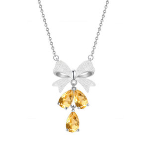Collar de Plata de Ley 925 de Alta Calidad con Borla y Lazo, con Piedra Natural en Forma de Gota de Agua de 4*6mm, para Regalo - Product Image 1