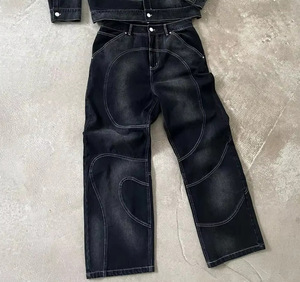 High Street, <span class=keywords><strong>Jeans</strong></span> a gamba dritta, stile <span class=keywords><strong>grigio</strong></span> nero, <span class=keywords><strong>Jeans</strong></span> larghi personalizzati, ricami Y2k di alta qualità - Product Image 2