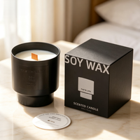 Bougie parfumée en cire de soja en céramique gaufrée noir mat avec mèche en bois, coffret cadeau de luxe, logo personnalisé, décoration d'intérieur, vente en gros, cadeau