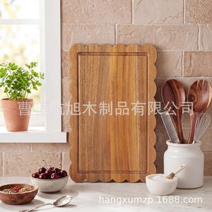 Planche à découper rectangulaire double face en bois d'acacia Hangxu, antidérapante, facile à nettoyer, ensemble de blocs de découpe pour la cuisine - Product Image 2