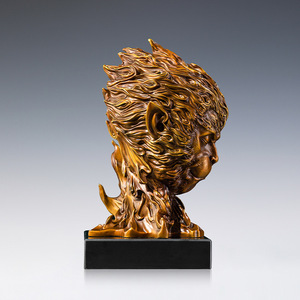 Escultura de cabeza de mono de cobre y oro, adorno artístico hecho a mano de cobre para escritorio, decoración de oficina - Product Image 5
