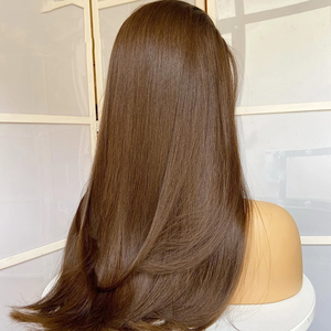 Pelucas de Cabello Humano Liso Sedoso Color Marrón <span class=keywords><strong>Chocolate</strong></span>, Pelucas Completas de Encaje Remy Brasileñas Pre-Arrancadas Sin Pegamento - Product Image 1