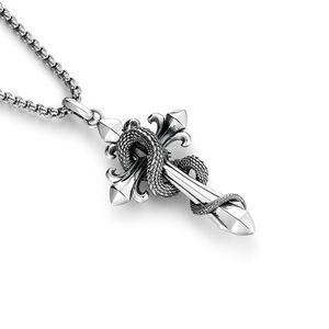 Collar con Colgante de Cruz de Serpiente de Estilo Chino Retro para Hombre, Cadena Cruzada con Diseño de Flor de la Suerte, Estilo Punk Hip Hop Unisex - Product Image 3