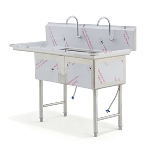 Fregadero Comercial de Acero Inoxidable de Dos Compartimentos con Escurridores Izquierdo y Derecho, Estación de Preparación y Lavado - Product Image 4