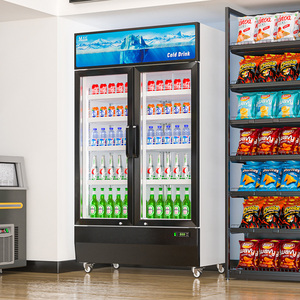 Réfrigérateur vertical commercial pour supermarché, refroidisseur d'air pour boissons, avec 2 portes et éclairage LED - Product Image 1
