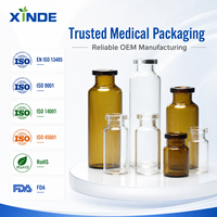 Flacon en verre tubulaire médical personnalisé XINDE de 2 ml, 5 ml, 10 ml, 15 ml, 20 ml, 25 ml, 30 ml