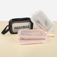 Tas Makeup rias wajah kosmetik kustom PVC perlengkapan mandi kecantikan bening transparan tahan air untuk perjalanan