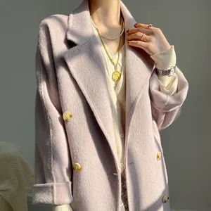 טרנדים חדשים מעיל קשמיר ארוך חורף נשים אופנה מעיל צמר עם כיס
