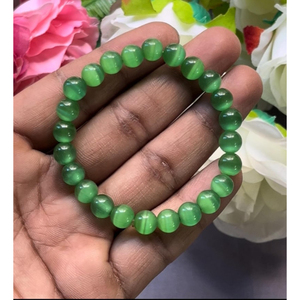 Green selenite <b>Bracelet</b>: Round <b>Gemstone</b> Beads, Stretch <b>Bracelet</b> Unisex Classic Style Certified Anniversary Gift - Product Image 1