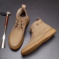 Nouveauté - Bottes à lacets en cuir véritable pour homme avec semelles épaisses, doublure en peau de porc, cuir de vachette pleine fleur et semelles antidérapantes