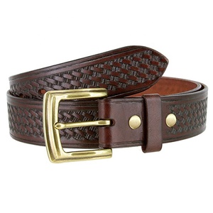 Western Casual Basketweave Embossed Full Grain Handmade Leather Alloy Buckle <strong>Men</strong> Utility Uniform <strong>Work</strong> <strong>Belt</strong> 1-1/2"(38mm) Wide - Product Image 1