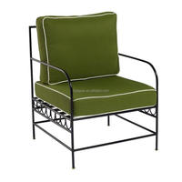Ensemble de salon moderne mi-siècle en fer forgé noir mat, fauteuil en similicuir vert olive, canapé-lit trois places, pour appartement et centre commercial
