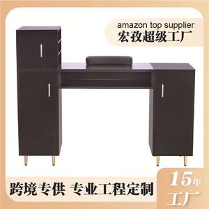 Mesa de Salón de Uñas con Panel Negro y Tapa de Vidrio, con Sistema de Vacío Integrado y Compartimentos para Estación de Manicura - Product Image 2