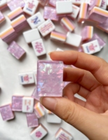 Tuiles de Mahjong en cristal d'opale rose, 4 couches, luxueuses et éblouissantes, pour jeux de 4 personnes et cadeaux de divertissement
